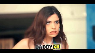 Daddy4k. petite hole for a cute warehouse deal