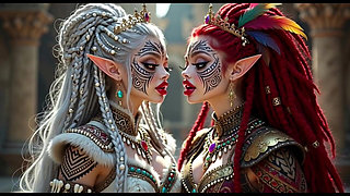 Beautiful Elves Princess Kissing, Ai Animation
