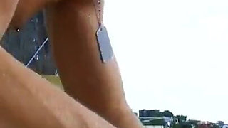 Stockinged beauty loves getting anally fucked outdoors