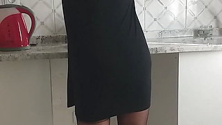 Sexy legs in nylons while my stepmom makes stuffed in the kitchen