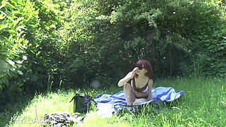 Pretty Young Redhead Slut Suntbathing Licked and Fucked by Papy Pervers