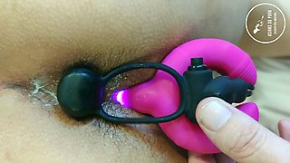 Hot amateur chick riding toy and fingering on webcam