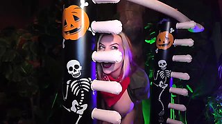 Blonde Housewife with big boobs masturbates with huge dildo