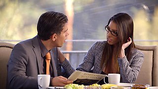 Cute brunette Taylor Sands gets her ass smashed by Mick Blue’s huge cock