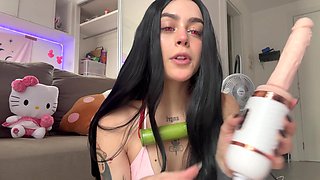 Tattooed Latina Slut Moans on Sex Machine – Shaved Pussy & Intense Orgasm