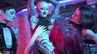 Lesbian foursome, latex dominatrix, strapon lesbian