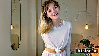 Skinny Blonde Teen Flaunts Small Tits in Lingerie Webcam
