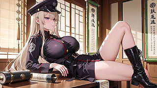 Blonde Valkyrie's Undressing Moment, That Great-slit Black Uniform Is Insane!