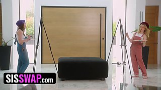 Step sisters Demi Hawks & Adrianna Jade rail step brothers' gigantic enormous cocks during art class - sisswap