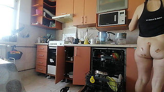 Sexy Stepmom Makes Breakfast, Hairy Pussy, Big Tits