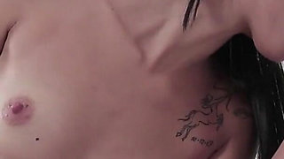 Skinny Brunette in Gloryhole Action!