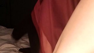 Solo blonde in lingerie masturbating