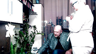 Filming a movie about checking the elasticity of an elderly secretary's pussy..)) View from one of the cameras ...))