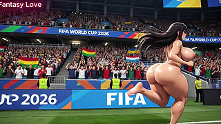 Voluptuous Anime Girl Nude in FIFA World Cup Stadium - Big Ass & Medium Boobs Seductive Dance