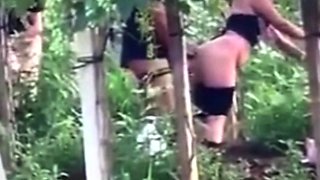 Spying blonde hooker fucking in the woods