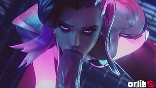 Sombra From Overwatch - Sloppy Blowjob, Doggystyle Big Ass in Oil and Titfuck Cumshot 3D Animation