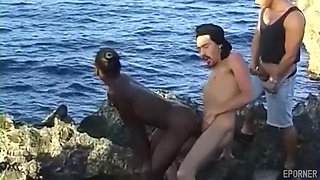 Threesome Cumshot on Ebony Beach