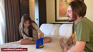 She rides his hard dick after losing a Strip Connect 4 game