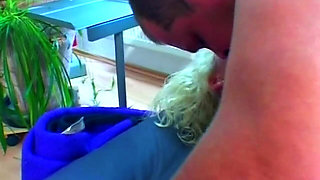Blonde Babe Fingers Her Pierced Pussy While Sucking Cock