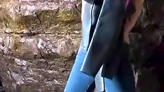 Shiny Rubber Wetsuit Tease in Private Cave