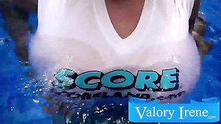 Gorgeous pool solo with a big-boobed mademoiselle Valory Irene