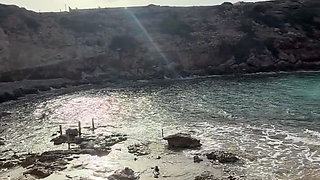 Two Hot Sexy Latinas Squirting with Huge Dildo on a Public Beach