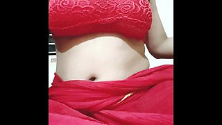 boobs show in sexy red saree yammy