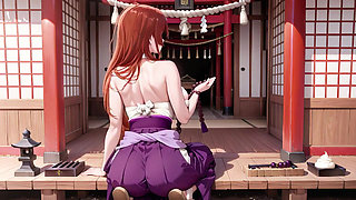 Red-Haired Miko! Deep V Kimono Soaked, Blooming from Serenity to Madness in the Vermilion Torii Corridor!