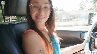 Crazy College GFs - Honk If You're Horny Part 1 - Brunette Roxie Sinner gets Cum on Face after Interracial in Public WC