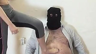 Gym Babe Dominates Fat Masked Submissive