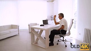 Old4k. old man drills svelte assistant instead of working on significant project