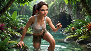 Lara Croft Discovers Amazon Treasure and Embraces Beautiful Blonde Ancestral Spirit in the Golden Caves