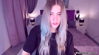 Busty teen flashes shaved pussy