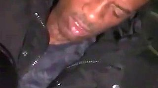 Outdoors interracial blowjob