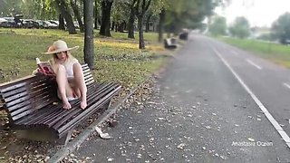 My wife, Anastasia Ocean, is publicly flashing her bare pussy in the park. Hot!