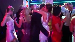 Horny brunette bride eats a big cock in public