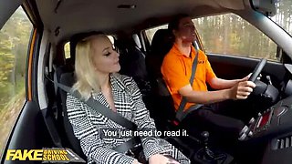 Blonde Marilyn Sugar Gets Naughty in Car with Black Stockings - Fake Driving School Fun