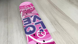 Peeing on My Skateboard and Showing the Puddle up Close