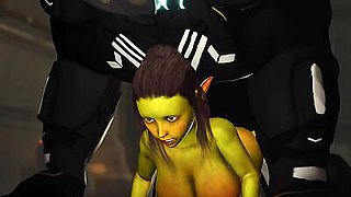 Alien sex in a starship. Female green alien gets fucked by a big monster 2