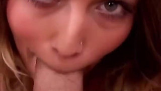 Brunette teen Casey Storm POV blowjob and cum swallow