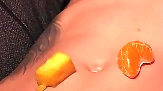 My Roommate's Sweet Craving: Fruit Served Over My Abs.