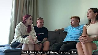 Wild Swinger Wife Swap Debut - First Time Couples Share Bed for Sloppy Blowjob & Riding