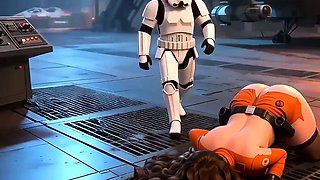 Stormtrooper Captures hot Brunette