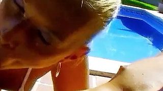 Stepbrother with big cock fucks blonde teen Mallory hard by the pool