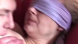 Blindfolded chick gets sprayed in her mouth