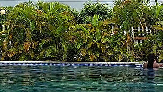 Sperm Floating in the Pool, Hard Sex in the Water, Double Orgasm.