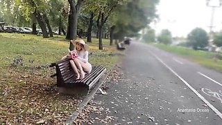 My wife, Anastasia Ocean, is publicly flashing her bare pussy in the park. Hot!