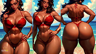 4K 100% Ai Generated 3D Soft Looping Pmv: Dark-skinned Thick Ass Gentle Twerk on Tropical Beach in Sexy Bikinis