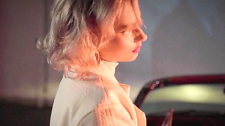 Petite teen blondie reveals her pussy