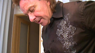 Young Blonde Is Surprised by Old Neighbor